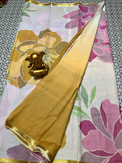 Mangalgiri Pure Mul Cotton Saree for Women with Abstract Digital Print and Subtle Border – Lightweight Drape