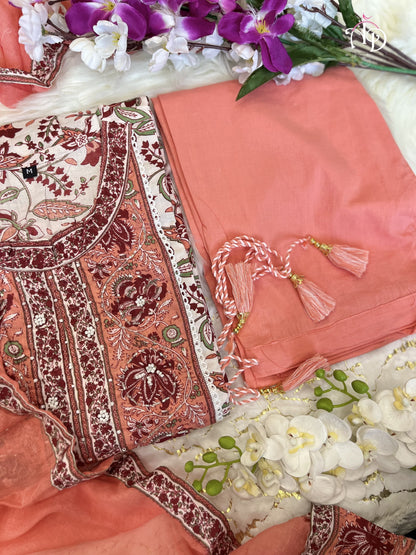 Pure Cotton Anarkali Suit Set with Hand Embroidery, Zari Weaving & Lace Dupatta – Sizes L to 3XL