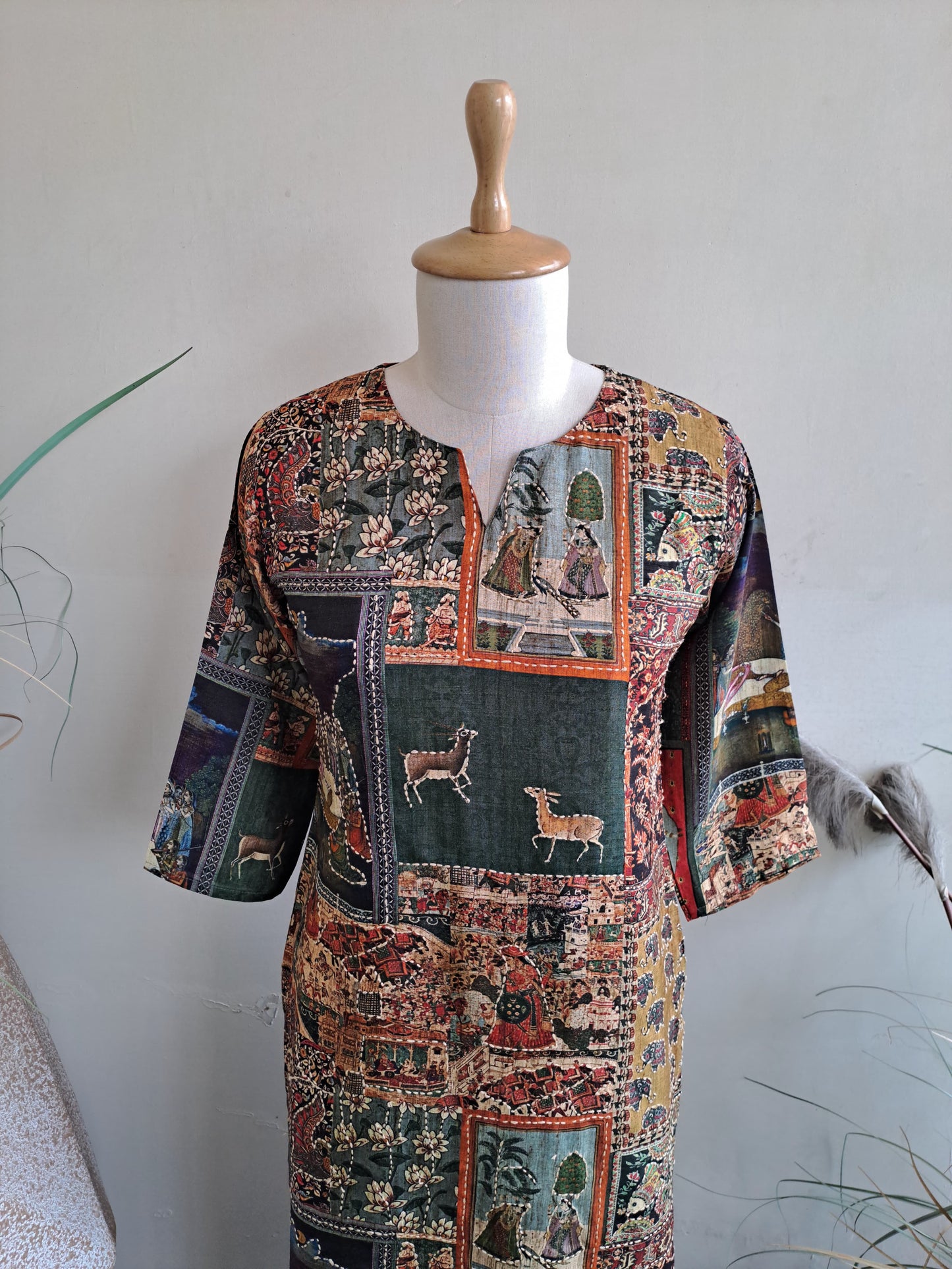 Dola Silk Kurta Set with Digital Print, Kantha and Sequin Work Viscose Cotton Pant – Ethnic Wear for Women (38 to 46)