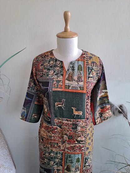 Dola Silk Kurta Set with Digital Print, Kantha and Sequin Work Viscose Cotton Pant – Ethnic Wear for Women (38 to 46)