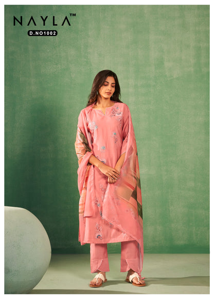 Viscose Silk Kurta Pant Dupatta Set with Printed Lace Dupatta and Mul Cotton Inner – Sizes M to XXL