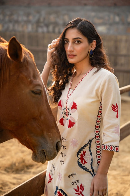 Women's Cotton Flex Embroidered Kurta Pant Set – Daily Wear (Sizes M to XXL)