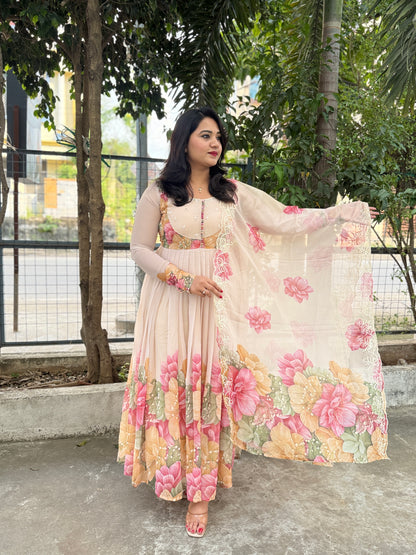 Chiffon Anarkali Kurta Pant Dupatta Set with Embroidery – Women’s Festive Ethnic Wear (Sizes M–XXL)