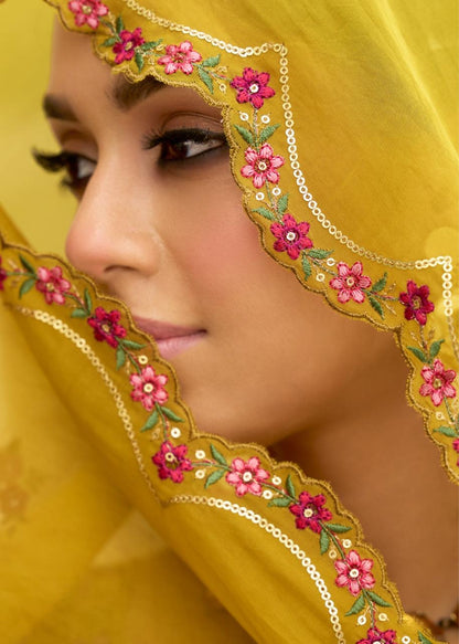 Organza Crush 3-Piece Suit Set with Embroidery, Handwork and Muslin Inner for Women