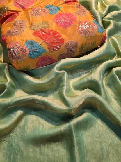 Space Soft Silk Saree with Embroidered Position-Print Blouse – Elegant Festive and Party Wear Saree for Women