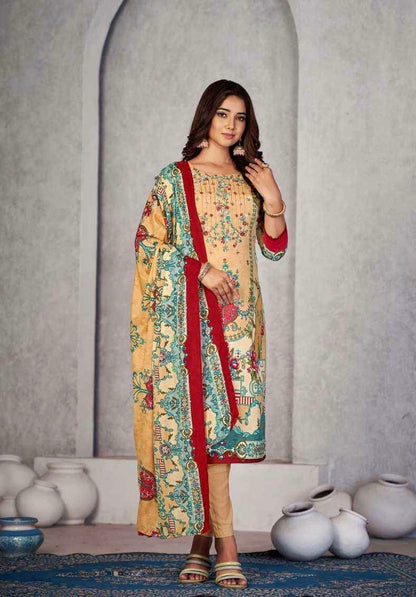 Soft Cotton Embroidered Suit Set with Swarovski Work and Mal Mal Dupatta for Women