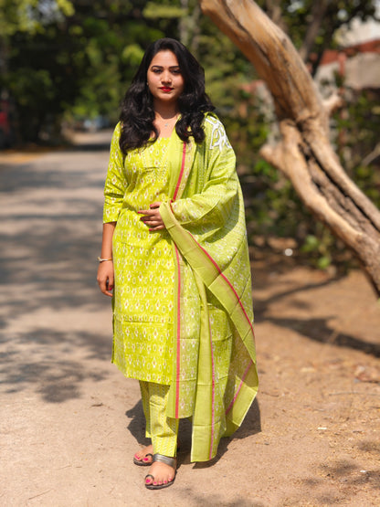 Premium Cotton Floral Kurta Pant Dupatta Suit Set for Women – Sizes M to 3XL