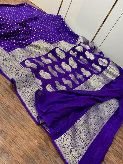 Banarasi Semi Katan Georgette Soft Silk Saree with Zari Woven Pallu – Festive Wear
