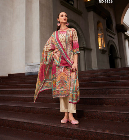 Tissue Shimmer Printed Kurti Pant Set with Handwork Dupatta for Women – Festive Wear