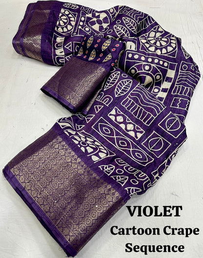 Cotton Crepe Saree with Sequence Work and Batik Print – Running Blouse Included