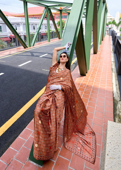 Pure Satin Silk Saree with Ajrakh Print – Festival and Traditional Wear Saree for Women