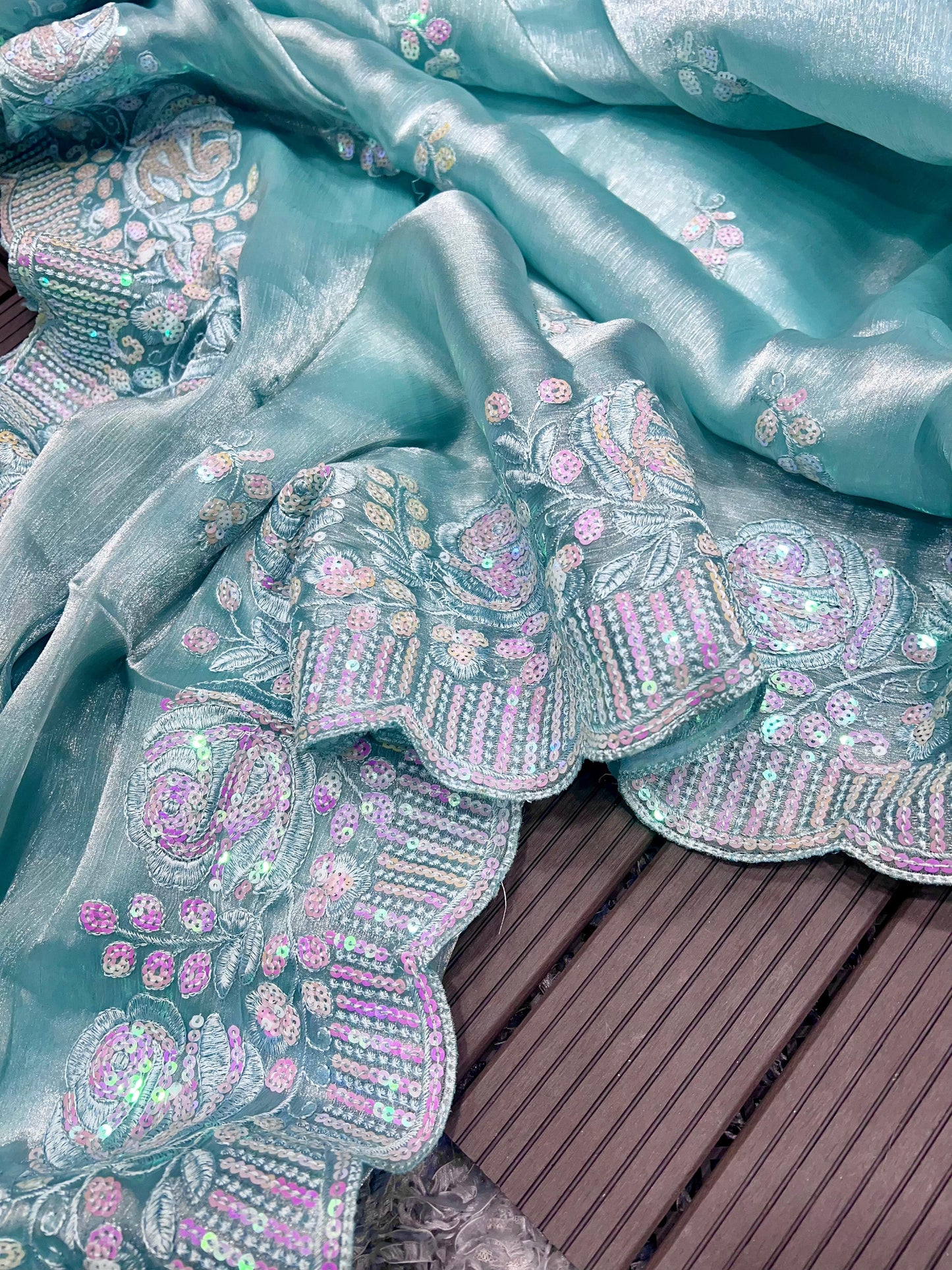 Heavy Berberry Silk Saree with Multicolored Thread and Sequin Embroidery – Festive and Wedding Wear