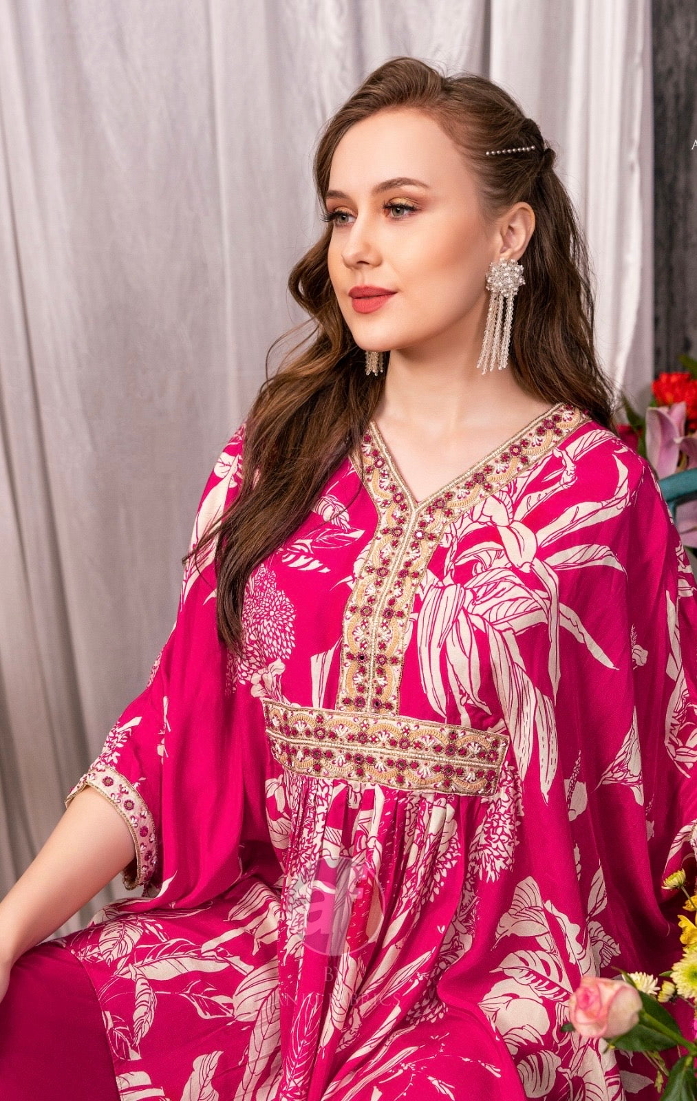 Pure Muslin Butterfly Cut Dress with Chinon Chiffon Bottom and Hand Work for Women