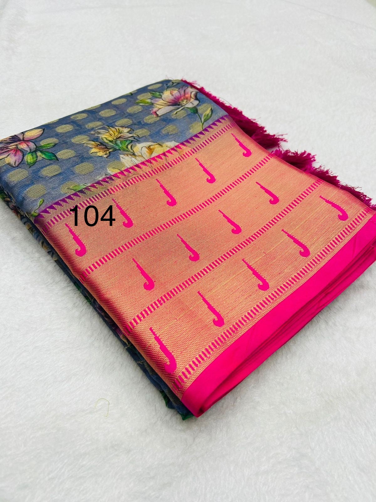 Paithani Silk Saree with Digital Print, Goli Zari Weaving and Tassel Pallu – Contrast Blouse
