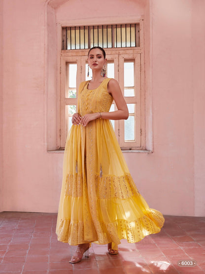 Women’s Full-Flared Long Gown with Front Slit – Fusion Ethnic Wear Free Size