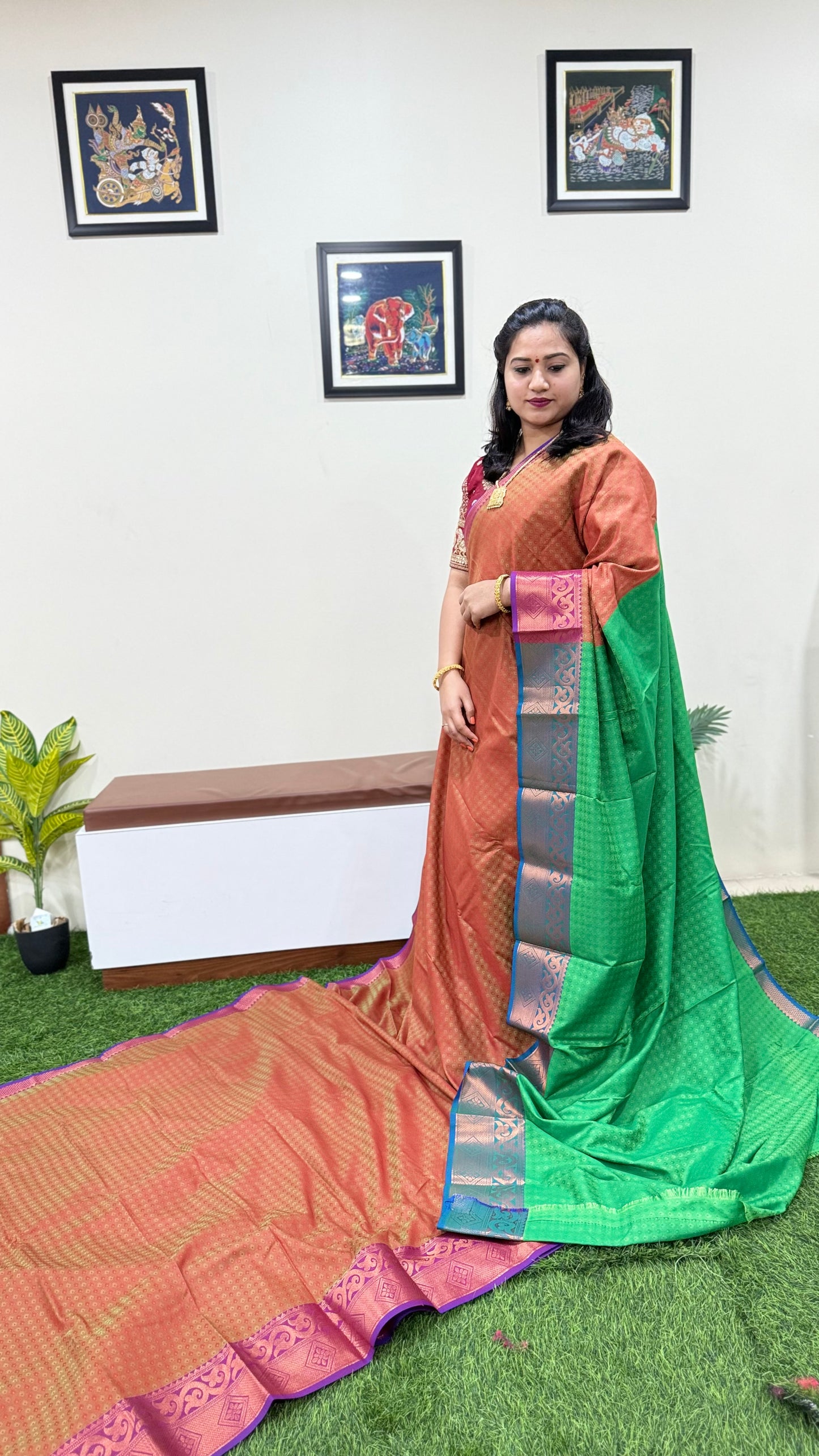 3D Emboss Soft Silk Saree with Contrast Chitt Pallu and Running Blouse – Art Silk Collection