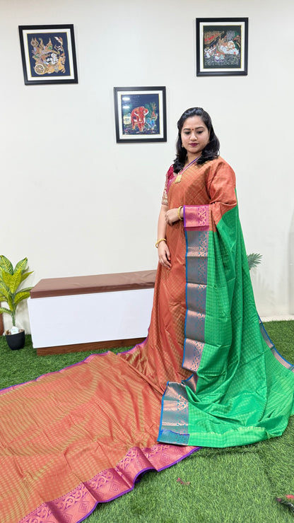 3D Emboss Soft Silk Saree with Contrast Chitt Pallu and Running Blouse – Art Silk Collection