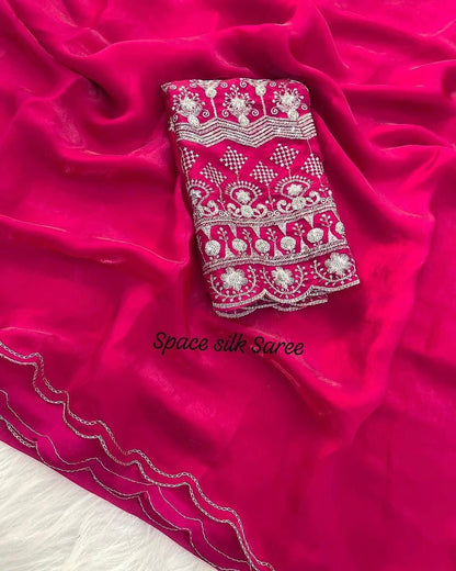 Space Silk Saree with Arco Cut Work and Embroidered Blouse – Elegant Party and Festive Wear Saree for Women