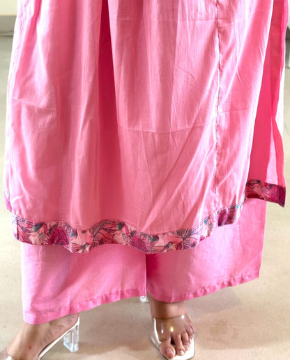 Handloom Cotton Kurta Pant Set with Pintex Work, Mirror Embellishments and Printed Dupatta for Women