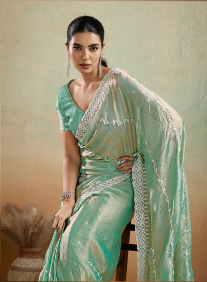 Velvet Chiffon Saree with Sequins Embroidery and Leheriya Flow for Women