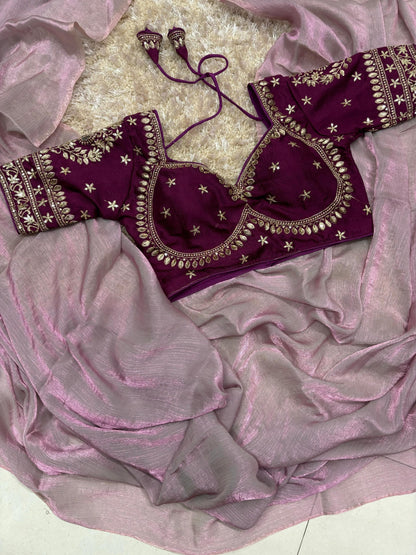 Space Silk Saree with Embroidery Work and Ready-to-Wear Blouse – Elegant Party and Festive Saree for Women