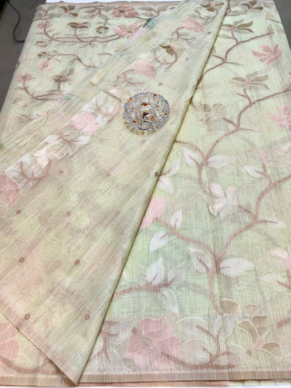 Jamdhani Cotton Saree with Zari Weave and Tassel Pallu – Pastel Festive Wear