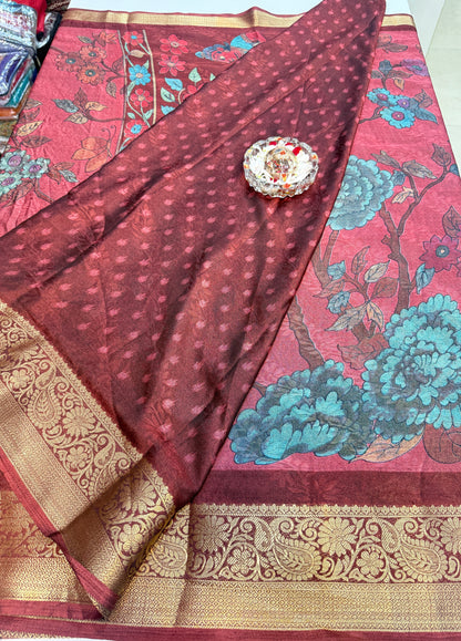Silk blend printed saree with zari border and digital pallu print, 6.3m with running blouse, 6 color options