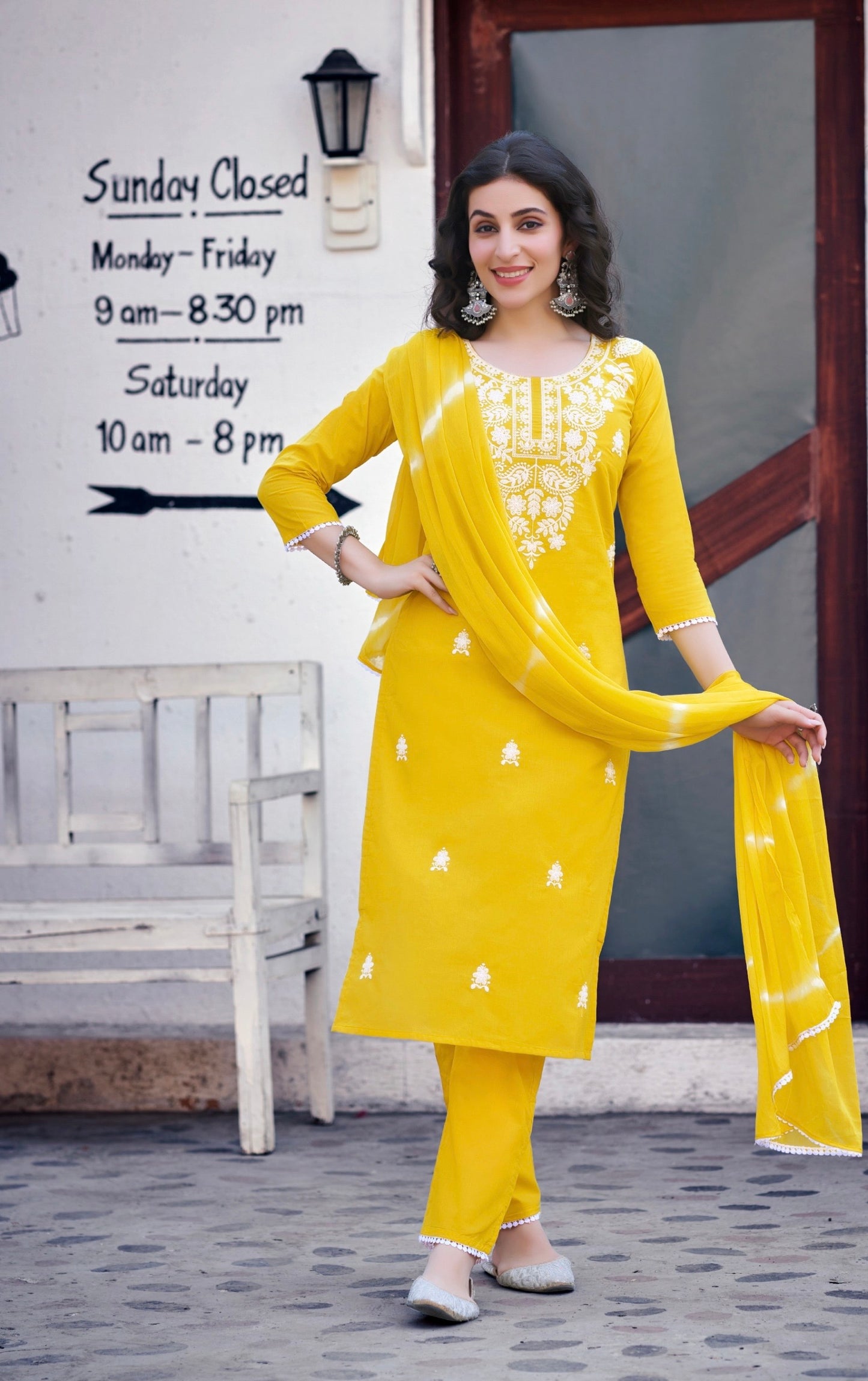 Pure Cotton Kurti Pant Set with Dupatta & Embroidery Work – Sizes L to 3XL