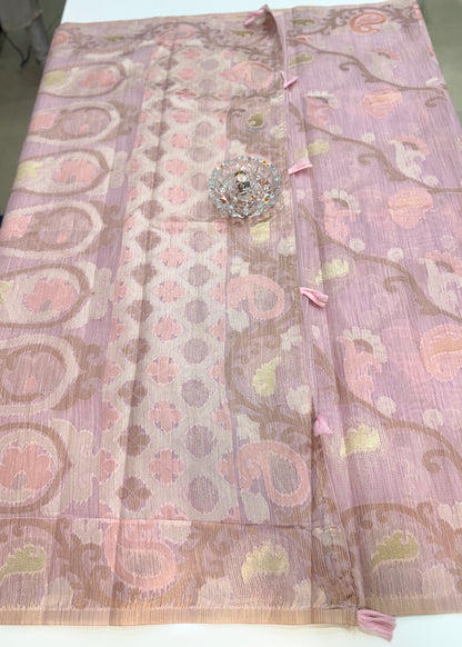 Jamdhani Cotton Saree with Zari Weave and Tassel Pallu – Pastel Festive Wear