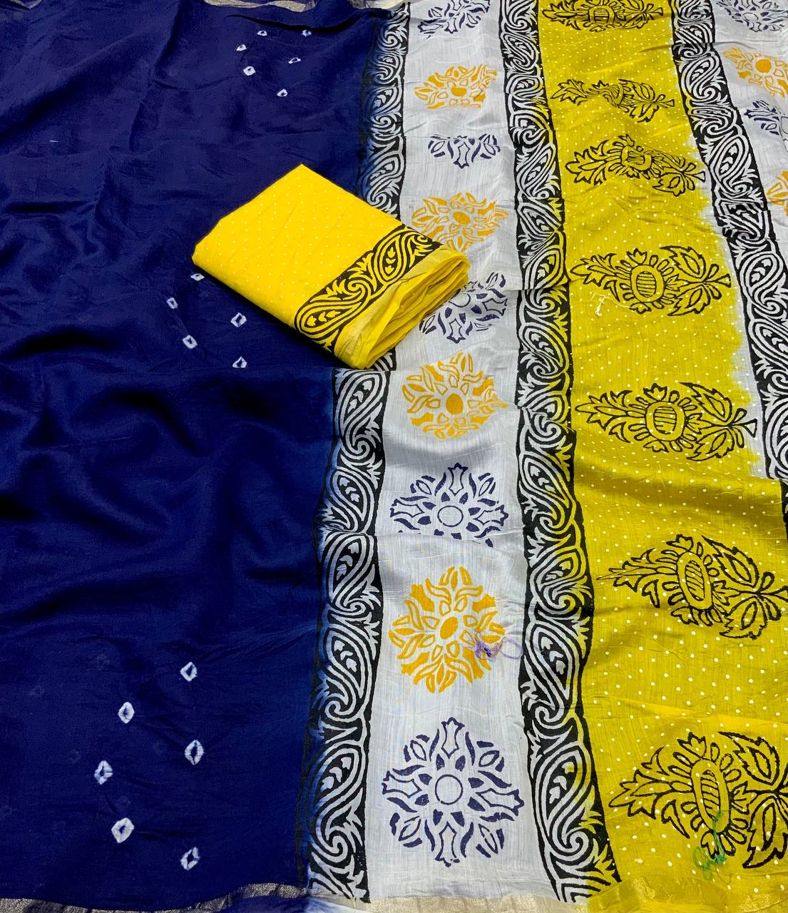 Chanderi Cotton Saree with Hand-Tied Bandhani and Block Printed Pallu – Festive Wear for Women