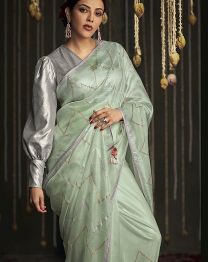brasso saree with embroidered blouse – festive ethnic wear for women