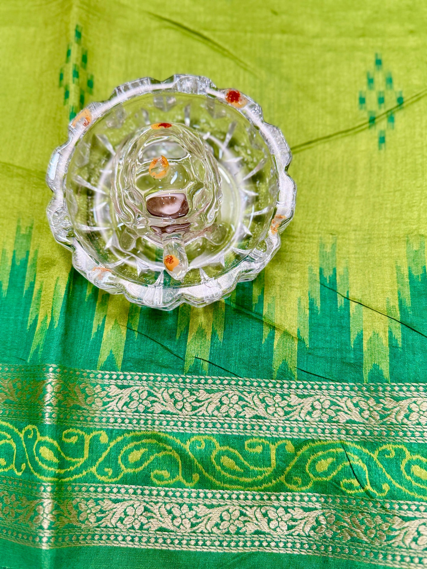 Semi Raw Silk Saree with Temple Border and Blouse – Handwoven Style Festive Wear