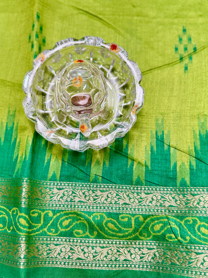 Semi Raw Silk Saree with Temple Border and Blouse – Handwoven Style Festive Wear