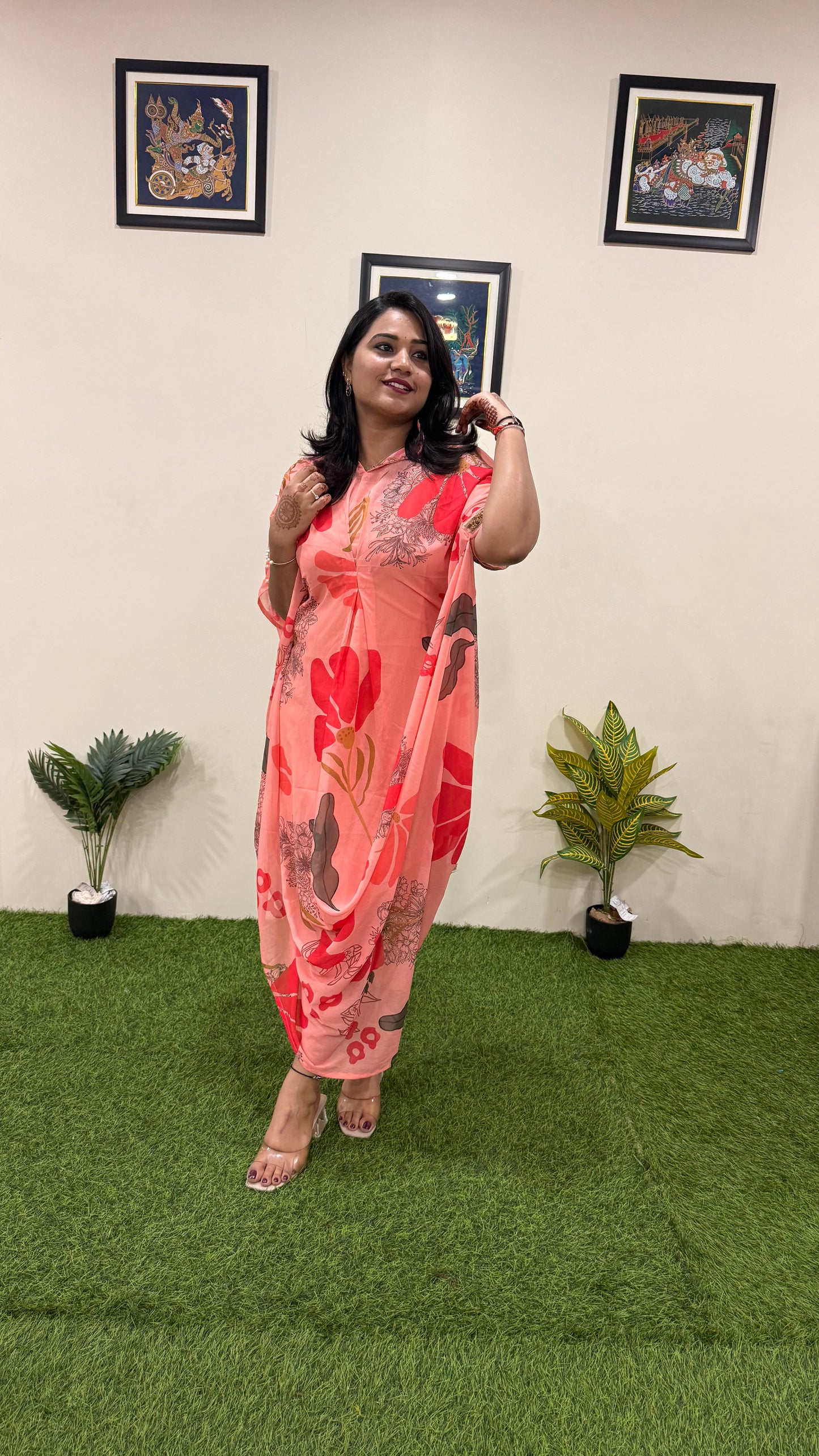 Faux Georgette Printed Kaftan for Women with Handwork Embellishments – Sizes 36 to 46