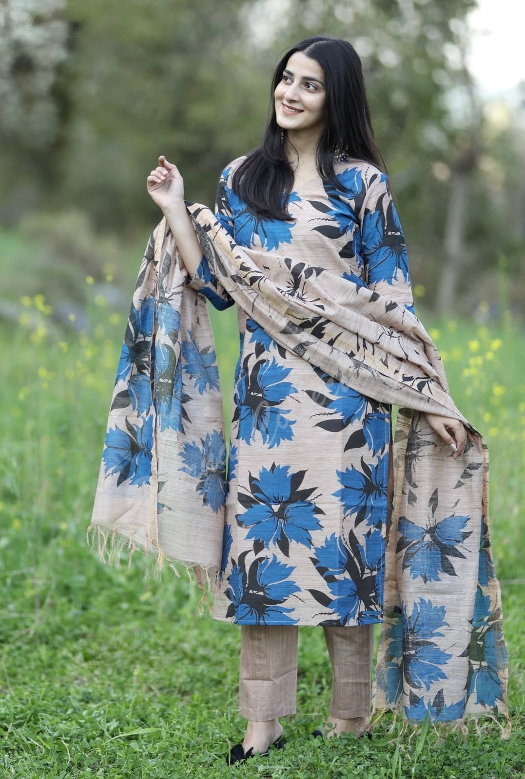 Cotton Silk Kurti Pant Dupatta Set for Women – Soft Lined Ethnic 3-Piece Ensemble – Sizes 36 to 44