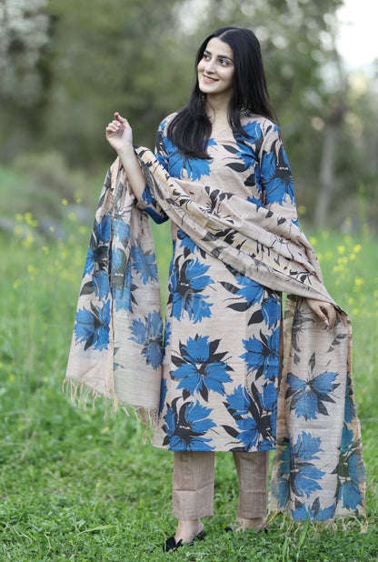 Cotton Silk Kurti Pant Dupatta Set for Women – Soft Lined Ethnic 3-Piece Ensemble – Sizes 36 to 44