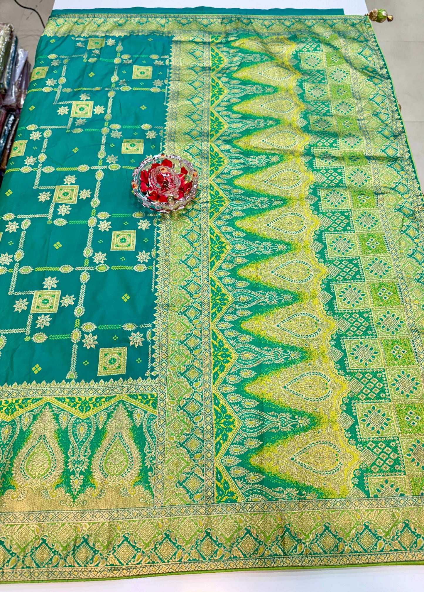 Royal Green banarasi saree with zari weaving and embroidered silk blouse – ethnic festive wear for women