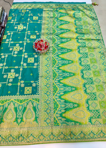 Royal Green banarasi saree with zari weaving and embroidered silk blouse – ethnic festive wear for women