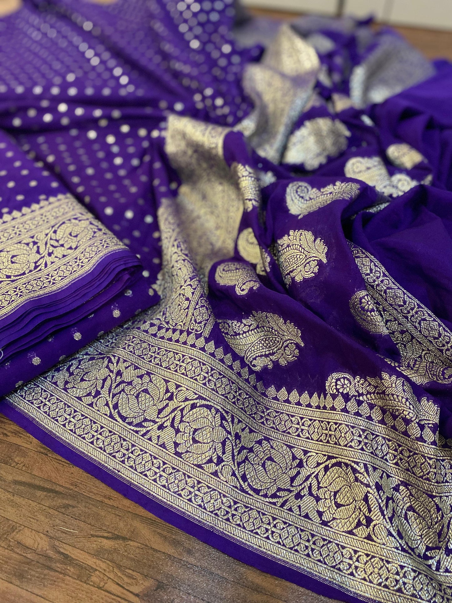 Banarasi Semi Katan Georgette Soft Silk Saree with Zari Woven Pallu – Festive Wear