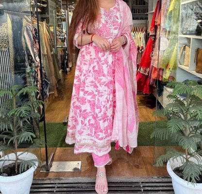 Heavy Rayon Printed Kurta Pant Dupatta Set with Embroidery for Women – Sizes M to XXL