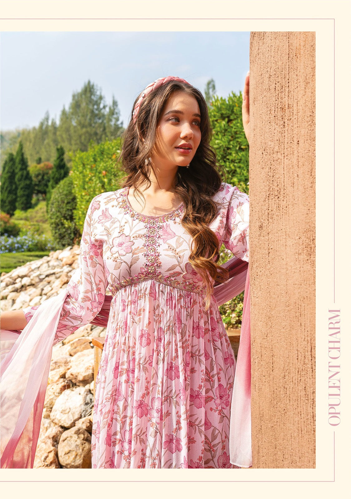 Women’s pure chinon Alia cut kurti set with handwork and shaded nazmin dupatta – festive ethnic wear