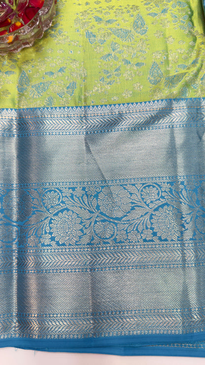 Handloom Kanchi Silk Saree with Silver Zari Double Warp in Green for Women