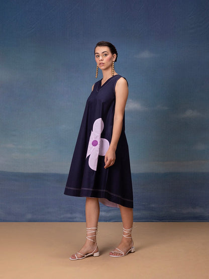 Poplin Cotton Sleeveless Midi Dress with Applique Detailing – Women’s Summer Casual Wear (M to XXL)