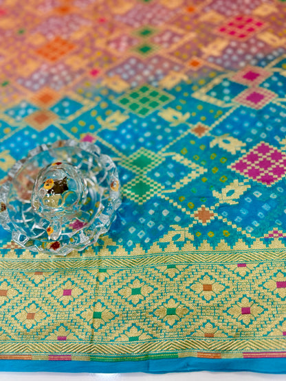 Banarasi Pure Georgette Bandhani Saree with Golden Zari Jaal and Meenakari Work – Bridal Wear