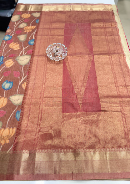 Tussar Art silk saree with handloom weaving and floral pattern for women