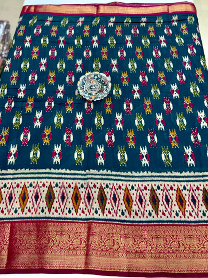 Semi Maheshwari Silk Saree with Zari Border & Ikat Style Weaving for Women