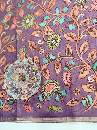 Kota Silk Printed Saree with Floral Design and Contrast Pallu for Women