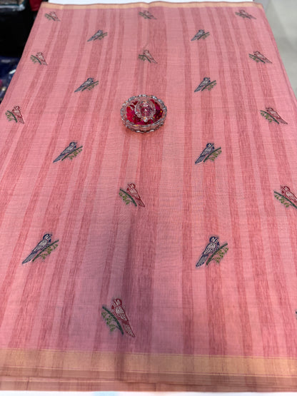 Ghicha cotton saree with bird motif pallu and tassel border, printed cotton saree for women