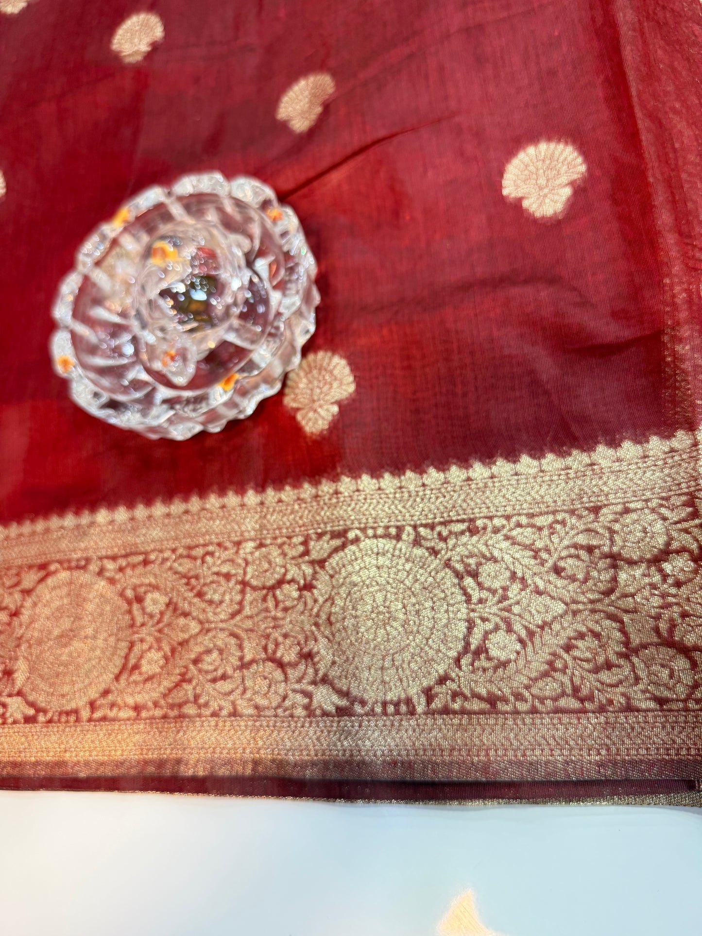 Modal silk saree with woven buttas and peacock pallu for women