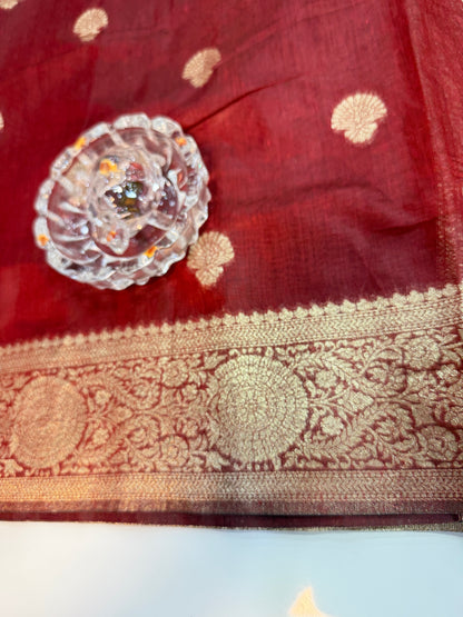 Modal silk saree with woven buttas and peacock pallu for women